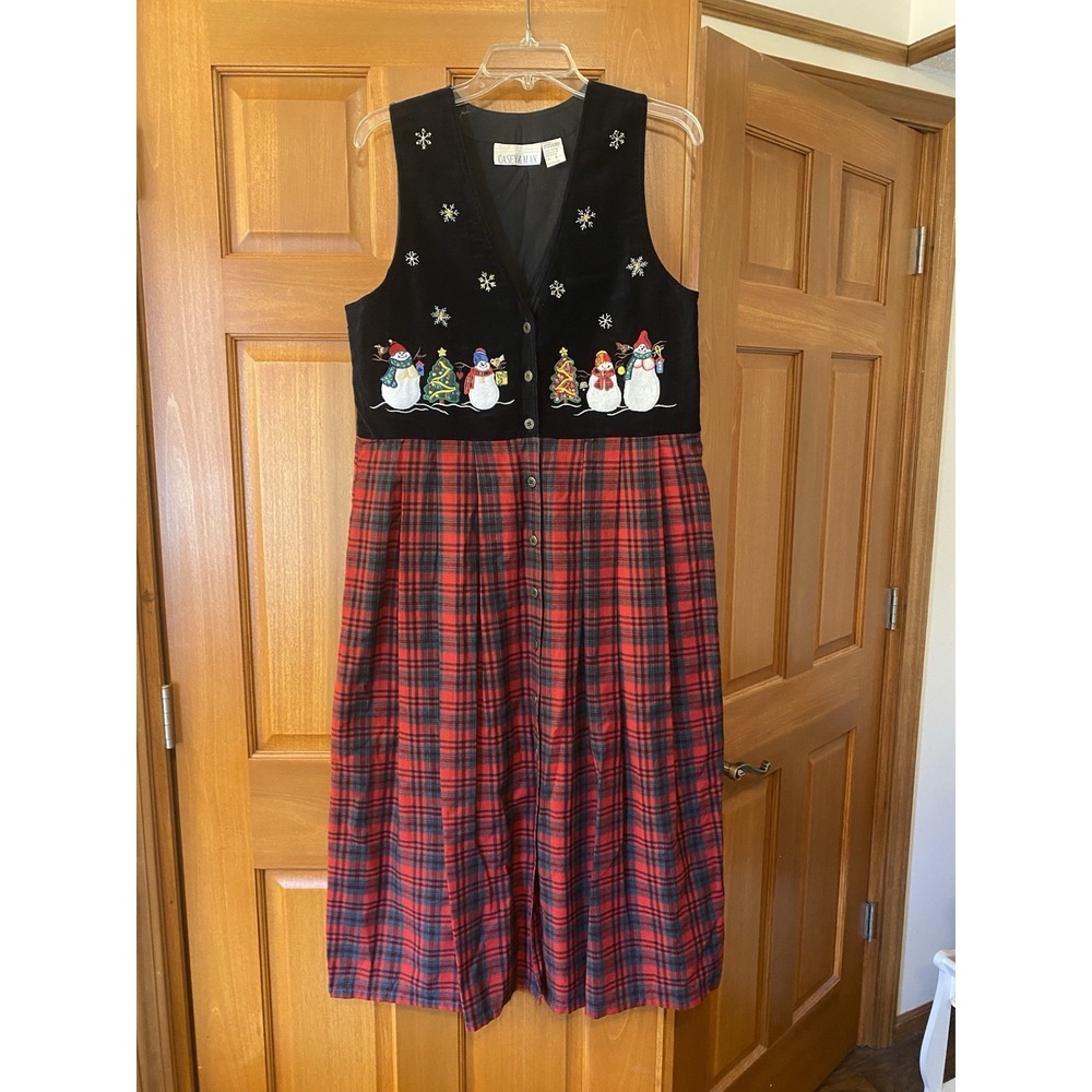 Vtg Casey & Max Women's Christmas Embroidered Jumper Dress Small Cottagecore